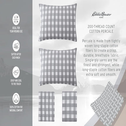 Eddie Bauer Home | Percale Collection | Sheet Set - 100% Cotton, Crisp & Cool, Lightweight & Moisture-Wicking Bedding, King, Ticking Stripe