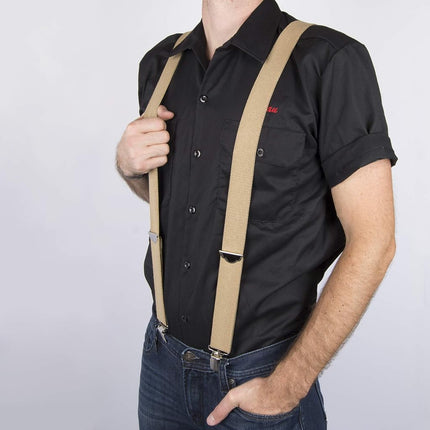 Dickies Men's 1 1/2 inch Solid Straight Clip Adjustable X Back Suspender, Beige, One size
