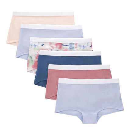 Hanes Girls Originals Ropa Interior de Bikini, Braguitas de Bikini Elásticas para Niñas, Paquete de 6, Rubor/Vinca/Azul Marino - Boyshort, 14