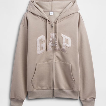 GAP Women's Logo Hoodie Hooded Full Zip Sweatshirt, Medium Cool Brown, XL