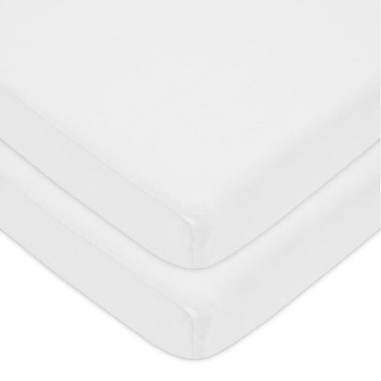 American Baby Company Paquete de 2 sábanas ajustables de jersey de punto 100% algodón natural para Pack N Play Playard, blancas, suaves, transpirables, para niños y niñas