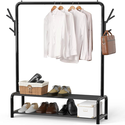 Simple Houseware Clothes Rack with Storage Shelf &