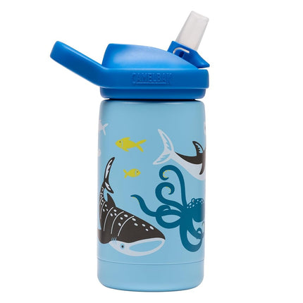 CamelBak Eddy+ Kids Bite Valve Straw Stainless Steel Water Bottle Sharks and Friends, 12oz