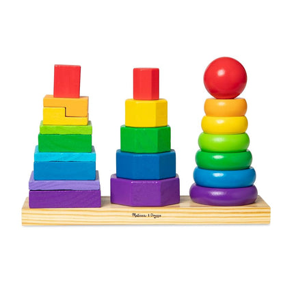 Melissa & Doug Geometric Stacker - Wooden Educational Toy - Shape Sorter And Stacking Toy, Stacking Tower Toy For Babies, Toddlers And Kids Ages 2+