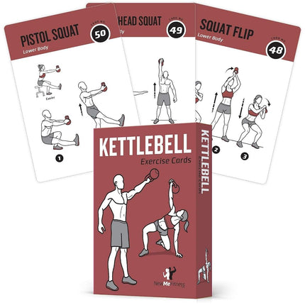 Cartes d'Exercices Kettlebell NewMe Fitness Entraînements à Domicile Musculation HIIT Construire du Muscle Guide Complet Fitness Routines Culturisme Apprendre les Mouvements KB Personnel Cartes 3,5"x5" Brûler les Graisses