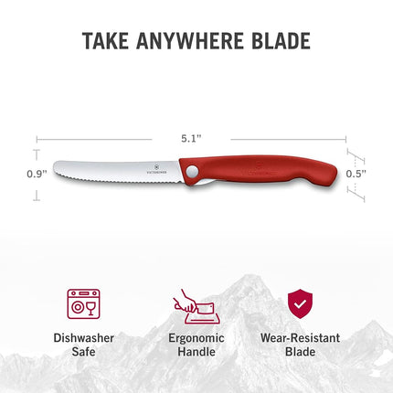Victorinox Swiss Classic Foldable Paring Knife with Wavy Edge, 11 cm Blade Length, Red One Size