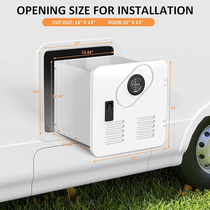 Jocoevol 65,000 BTU RV Tankless Water Heater, High Altitude Available, 12V, CSA Certificated, Instant Shower with 15 x 15 inches White Door and Multi-Function Controller, Ideal for RVers' Family Use