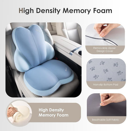 Cojín de asiento y respaldo para coche FLORICH, cojines de espuma viscoelástica ultragruesos para silla de oficina con almohada de apoyo lumbar para alivio del dolor de ciática, espalda y coxis (azul)