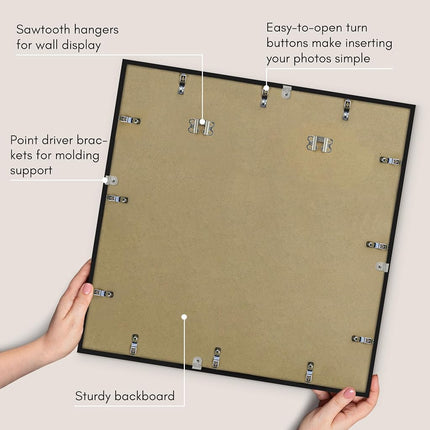 Americanflat 24x24 Picture Frame with Polished Plexiglass - Use as 11x14 Frame with Black Mat or Display 24x24 Photo Without Mat - Streamline Collection - Thin Border Square Frames for Wall - Black