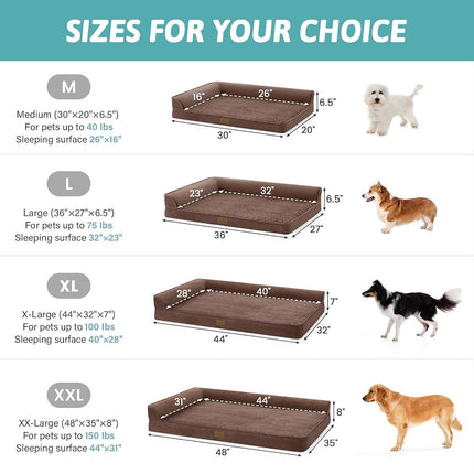COZY KISS Orthopedic Dog Bed Washable for Medium Small Dogs, 76x51 cm Brown