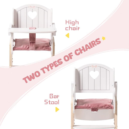 ROBUD Wooden Doll High Chair - Doll Furniture for 18~20 Inch Dolls - Pink