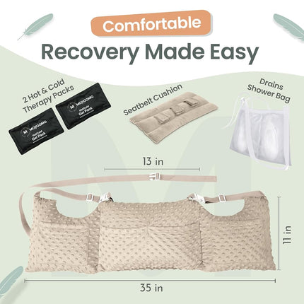 MOYOAMA Post Mastectomy Pillow –5 Pcs Protective Set - 2 Gel Packs, Seatbelt Cushion, Shower Bag- Breast Surgery Must Haves,Breast Reduction Recovery Supplies, Breast Augmentation,Post Op Essentials