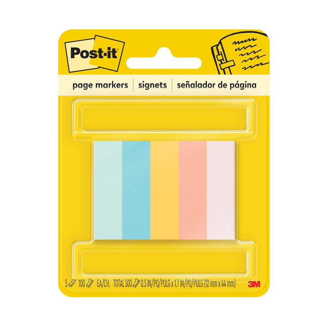 Post-it Page Markers, 1/2 in X 1-3/4 in, Assorted 
