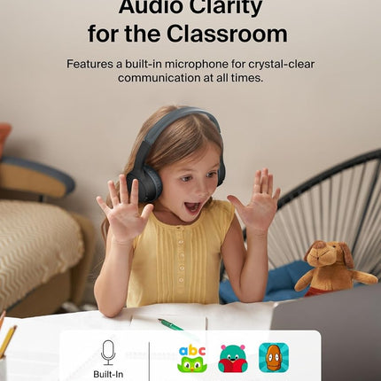 Belkin SoundForm Mini Kids Wireless Headphones w/Built-in Microphone, 30H of Playback Time, Fun Stickers, & Case - Over-Ear Headsets for Online Learning, School, iPhone, iPad, Galaxy, & More - Black