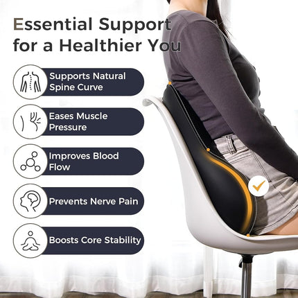 Coverado Lumbar Support Pillow for Car, Ergonomic Memory Foam Back Pillow for Office Chair, New Back Cushion for Pain Relief, PU Leather Car Lumbar Support for Driving Seat - BK
