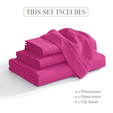 Elegant Comfort Luxurious 1500 Premium Hotel Quality Microfiber 4-Piece Sheet Set, 18-24 Inches Deep - Extra Deep Pocket Sheets - Ultra Soft 4PC Deep Pocket Sheets, King, Hot Pink