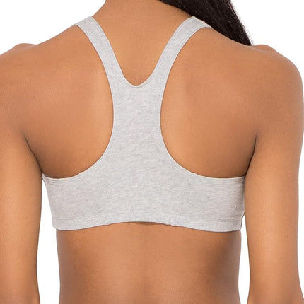 Fruit of the Loom Women's Adjustable Shirred Front Racerback Sports Bra, Multi Pack Options, White/Heather Grey/Black Hue, 34