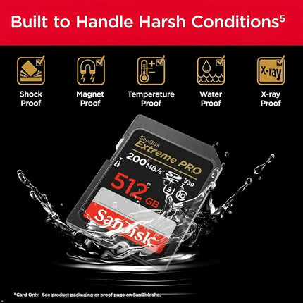 SANDISK Extreme PRO SDXC card 512GB (SD card up to 200 MB/s, V30 Memory Card, 4K UHD, SANDISK QuickFlow Technology, RescuePro Deluxe Data Recovery Software, UHS-I, Class 10, U3, V30)