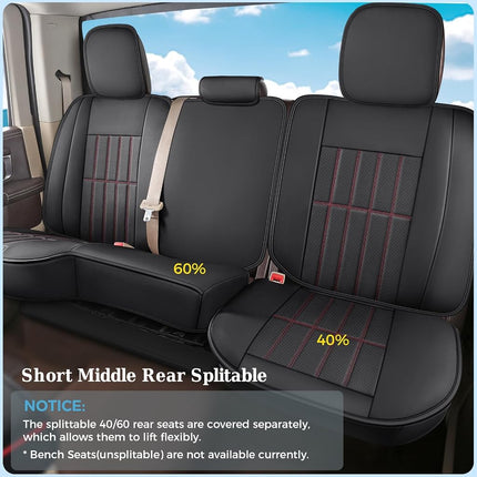 Truckiipa Seat Covers for Truck Full Set, Dodge Ram Seat Covers Full Coverage Leather Protector Pickup Truck Accessories, Custom Fit for 2002-2018 Ram 1500,2002-2023 Ram 2500 3500 Crew Mega Cab, Red