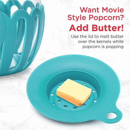 Ecolution Patented Micro-Pop Microwave Popcorn Popper, Temperature Safe Borosilicate Glass, Teal