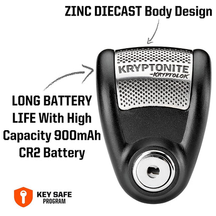 Kryptonite 429544 BLOCCADISCO CON ALLARME KRYPTOLOK (6mm PIN), Black