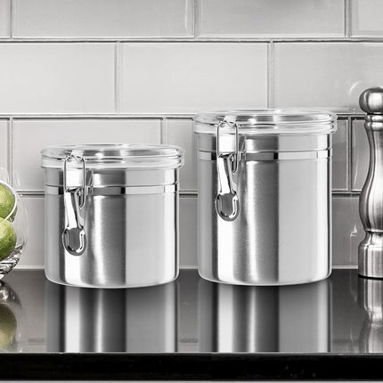Oggi 26-Ounce Stainless Steel Canister with Clear Arylic Lid and Locking Clamp