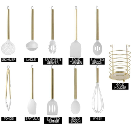 COOK WITH COLOR Silicone Cooking Utensil Set, 10 Piece with Holder, Kitchen Gadgets Set with Holder, Easy to Clean Silicone Kitchen Utensils, Cooking Utensils for Nonstick Cookware