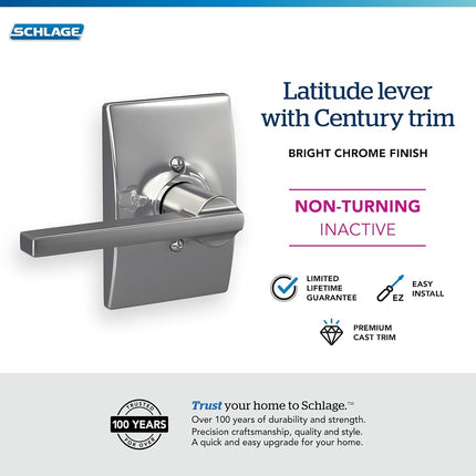 Schlage F170LAT625CEN Century Collection Latitude Decorative Trim Lever, Bright Chrome