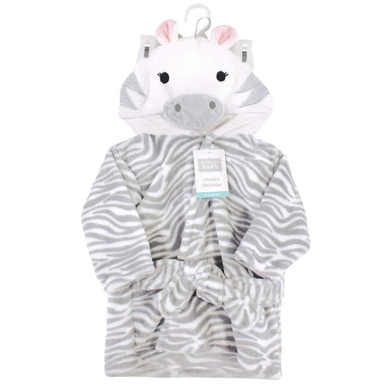 Hudson Baby Unisex Baby Plush Animal Face Bathrobe, Gray Zebra, 0-9 Months