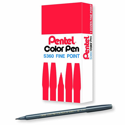 Pentel Arts Color Pen, Dark Gray, Box of 12 (S360-