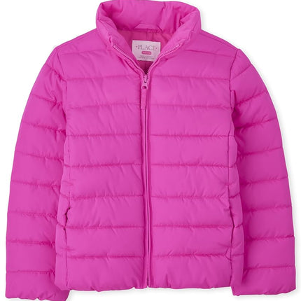 Chaqueta acolchada de peso medio The Children's Place para niñas, resistente al viento, resistente al agua, rosa encantado, talla L