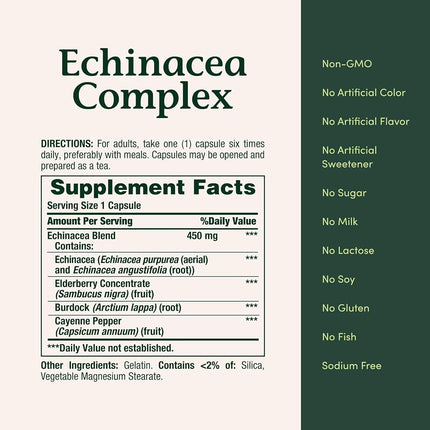 Nature's Bounty Echinacea Complex Pills and Herbal Health Supplement, Supports immune Function, 450mg, 100 Capsules