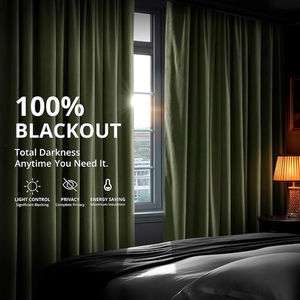HPD Half Price Drapes Velvet Blackout Curtains/Drapes - 120 Inches Long 1 Panel Blackout Curtain Signature Pleated for Living Room & Bedroom - 25W X 120L, Hunter Green