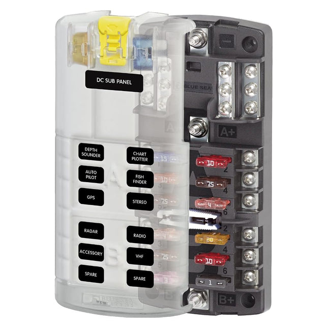 Blue Sea Systems 5032 ST Blade Fuse Block Dual 12 with Ground and Cover