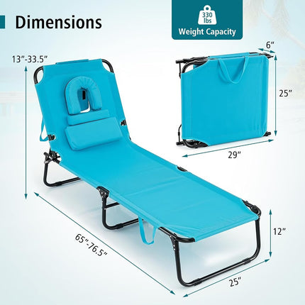 GYMAX Tanning Chair, 330lbs Beach Lounge Chair with Face Hole