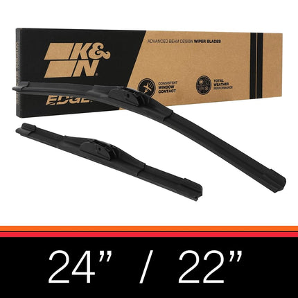 K&N EDGE Wiper Blades: All Weather Performance, Superior Windshield Contact, Streak-Free Wipe Technology: 24" + 22" (Pack of 2)