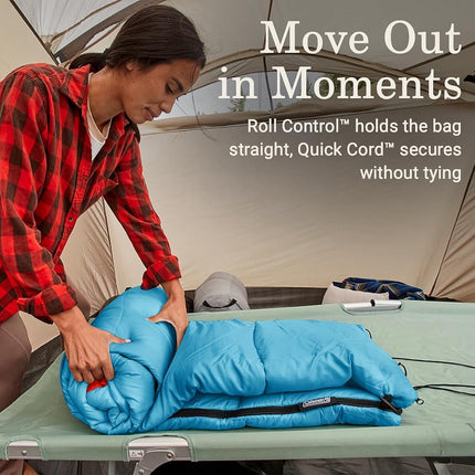Sac de couchage adulte Coleman Flatlands 30/40/50°F, fabriqué à partir de matériaux 100 % recyclés, options grandes tailles, sac de couchage pour temps frais