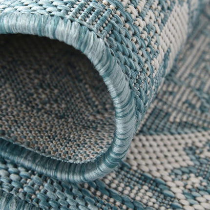 Unique Loom Outdoor Aztec Collection Area Rug - Chalca (2' 7" x 12' Runner, Aqua/Ivory)