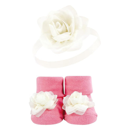 Hudson Baby Girl's Headband and Socks Giftset, Pink Gray, One Size