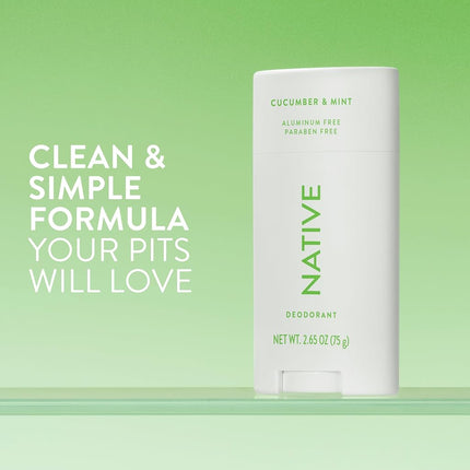 Native Aluminum-Free Clean Deodorant with Natural Derived Ingredients, 72HR odor control | Deodorant for Women and Men, With Baking Soda, Coconut Oil, Shea Butter | Cucumber & Mint