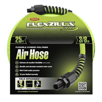 Flexzilla HFZP3825YW2 Pro Air Hose, 3/8" x 25', 1/4" MNPT Fittings (inches) (feet)