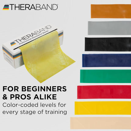 TheraBand Professional Latex Resistance Bands For Upper Body, Lower Body, and Core Exercise, Physical Therapy, Lower Pilates, At-Home Workouts, and Rehab, 6 Yard Roll, Yellow, Thin, Beginner Level 2