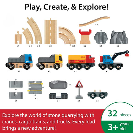 BRIO World Rail and Road Loading Train Set for Kids Age 3 Years Up - Wooden Railway Accessories and Add Ons