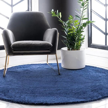 Unique Loom Solo Collection Solid Plush Kids Navy Blue Round Rug (3' 3 x 3' 3)