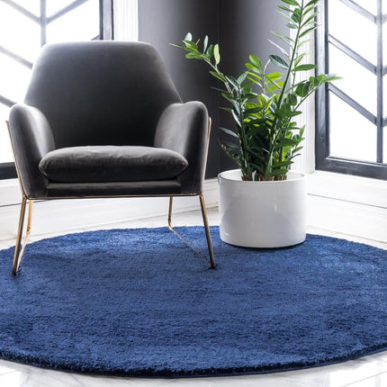 Unique Loom Solo Collection Solid Plush Kids Navy Blue Round Rug (5' 0 x 5' 0)