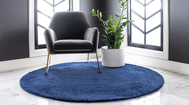 Unique Loom Solo Collection Solid Plush Kids Navy Blue Round Rug (3' 3 x 3' 3)