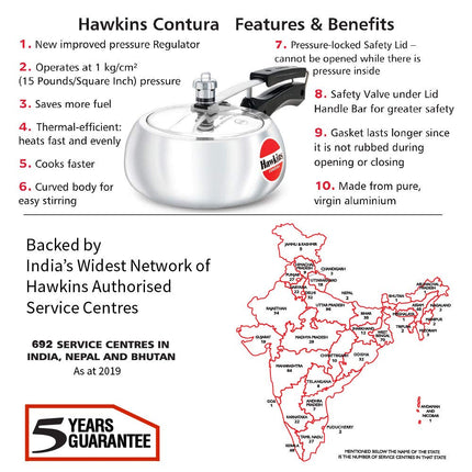 Hawkins Contura Pressure Cooker, 2 Litre Capacity