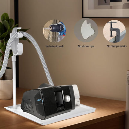 Retractable CPAP Hose Holder for Bed - Adjustable Tube Hanger with Nightstand CPAP Machine Tray, Organizes Mask & Accessories, Compact Design