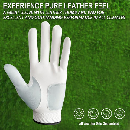 FINGER TEN Golf Gloves Men with Ball Marker 2 Pack (Cadet ML, Left Hand)