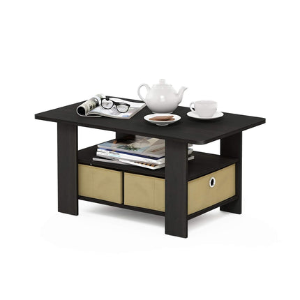 Furinno ANDREY Coffee Table with Storage and Bin Drawer, Espresso